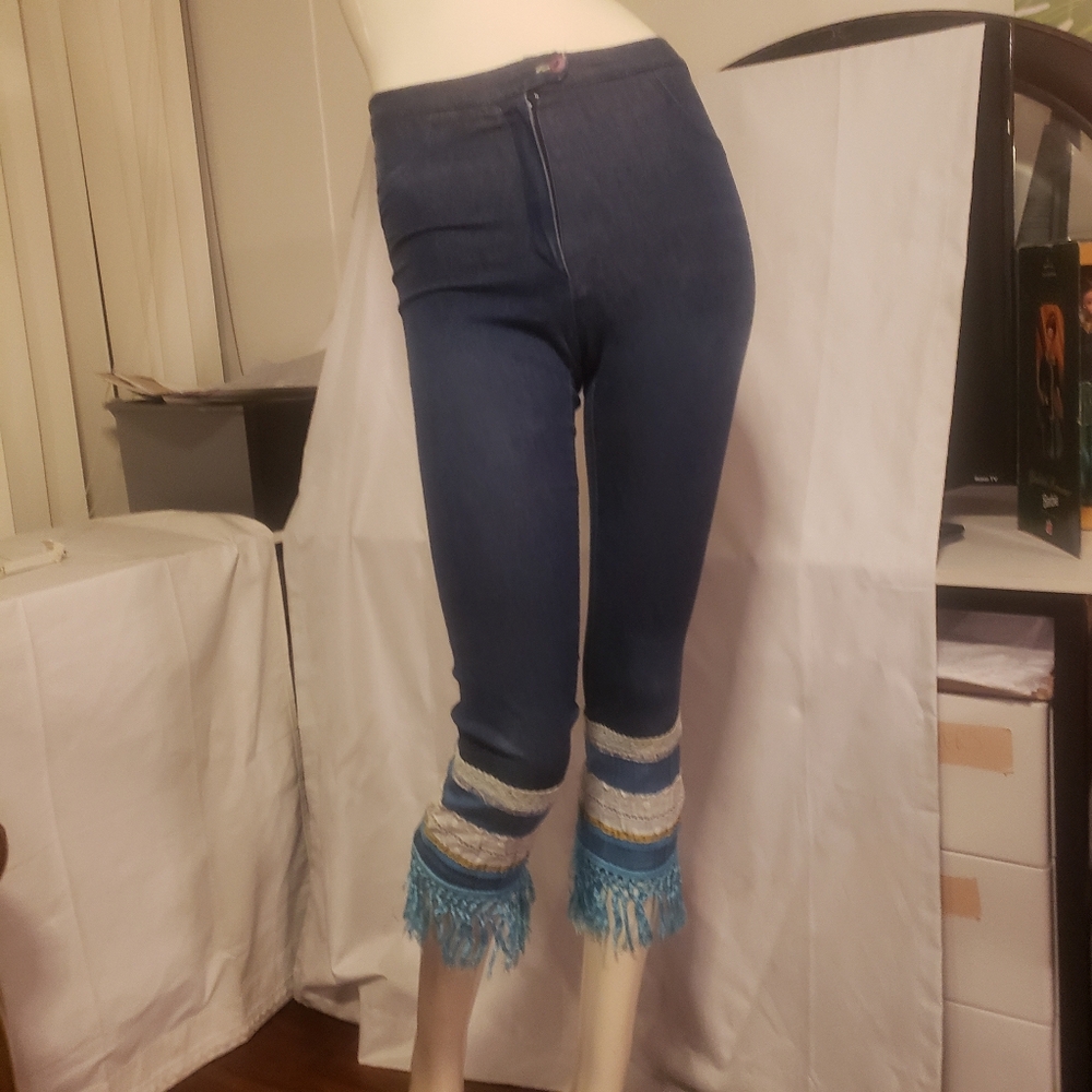 Maje Paris Vtg damask fringe hem straight leg jeans size 0